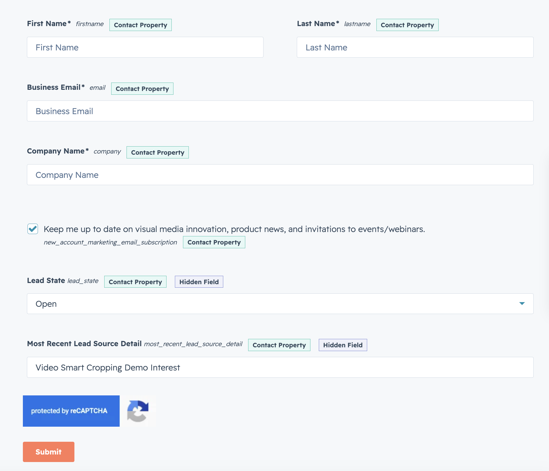 HubSpot form field mapping